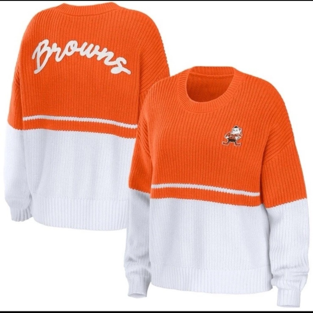 WEAR by Erin Andrews Cleveland NFL Thick Browns Chunky Script  Pullover Sweater